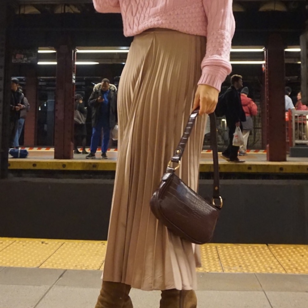 Zara Pleated Maxi Skirt in Beige